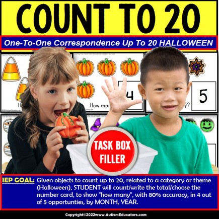 ONE TO ONE CORRESPONDENCE Count to 20 HALLOWEEN Task Box Filler for Autism